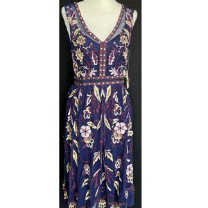 Moulinette Soeurs/Anthropologie Embroidered Beaded Navy Size 4 Sleeveless Dress